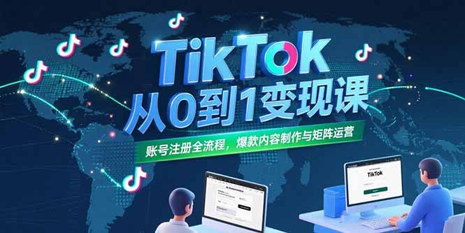 TikTok从0到1变现课，账号注册全流程，爆款内容制作与矩阵运营-木鱼网创