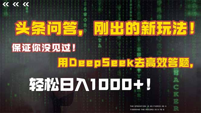 头条问答，刚出的新玩法！保证你没见过！结合Deepseek高效答题，日入1000+-木鱼网创