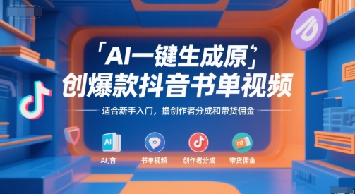 AI一键生成原创爆款抖音书单视频，适合新手入门，撸创作者分成和带货佣金【揭秘】-木鱼网创