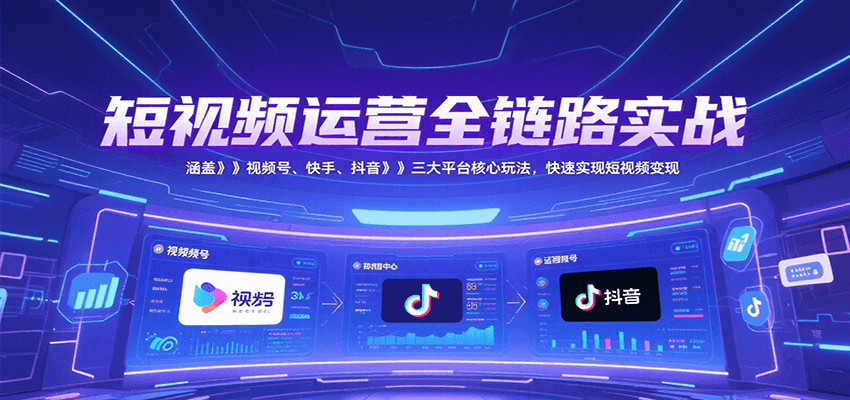 短视频运营全链路实战，涵盖视频号、快手、抖音三大平台核心玩法，快速实现变现！-木鱼网创