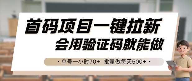 首码项目一键拉新，会用验证码就能做 单号一小时70+，批量做每天5张【揭秘】-木鱼网创