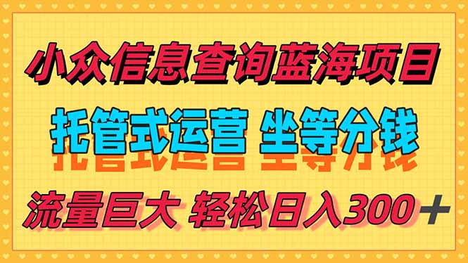 稳定日入300＋，小众信息查询蓝海项目，全程懒人式托管，解放你的时间-木鱼网创