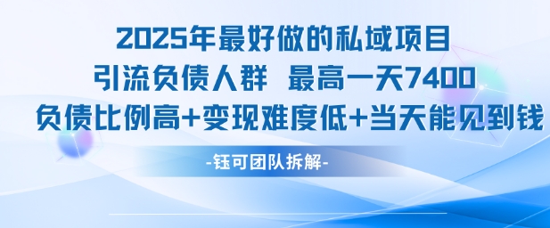 2025年最好做的私域项目，引流负债人群，最高一天变现7.4k，人群占比高，变现难度低，当天就能见到钱-木鱼网创