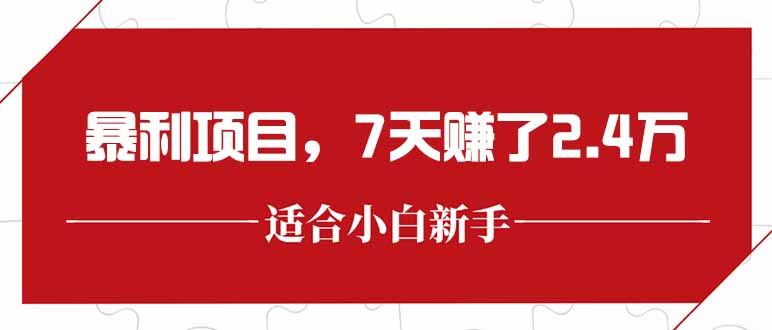 最新暴利项目,每单收益轻松在300以上,7天赚了2.4万-木鱼网创