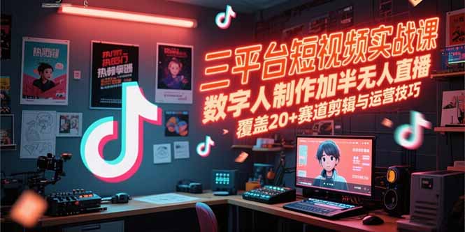 三平台短视频实战课，数字人制作加半无人直播，覆盖20+赛道剪辑与运营技巧-木鱼网创