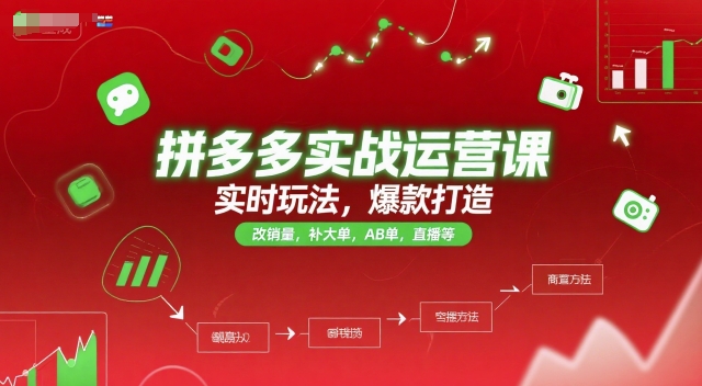 拼多多实战运营课，实时玩法，爆款打造，改销量，补大单，AB单，直播等(更新2025月)-木鱼网创