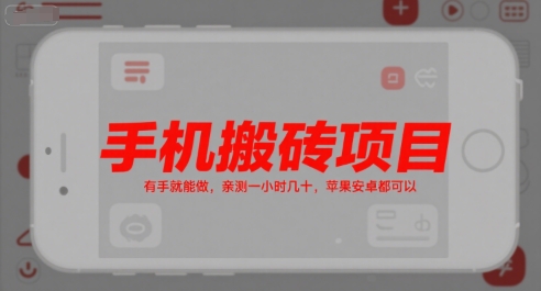 手机搬砖项目，有手就能做，亲测一小时几十，苹果安卓都可以-木鱼网创